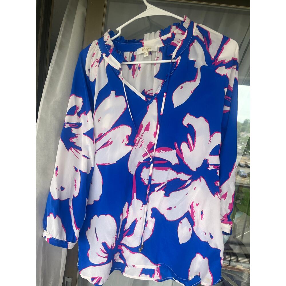 Britt Ryan Floral Tie Neck Blouse, Size S
